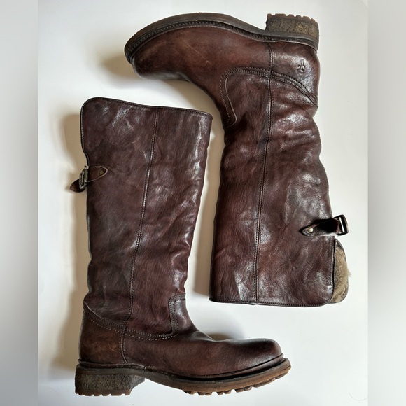 Frye Shoes - Frye Vanessa Tall Shearling Lined Leather Pull On Boots Brown 3475007 Size 7